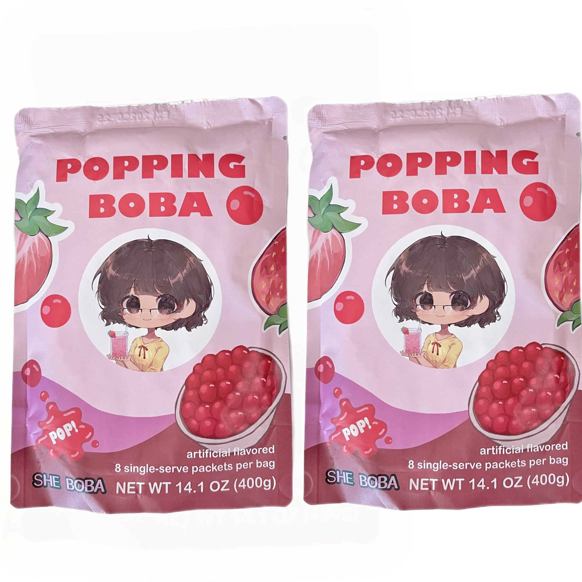 Strawberry Popping Boba - 8 Single-Serve Packets