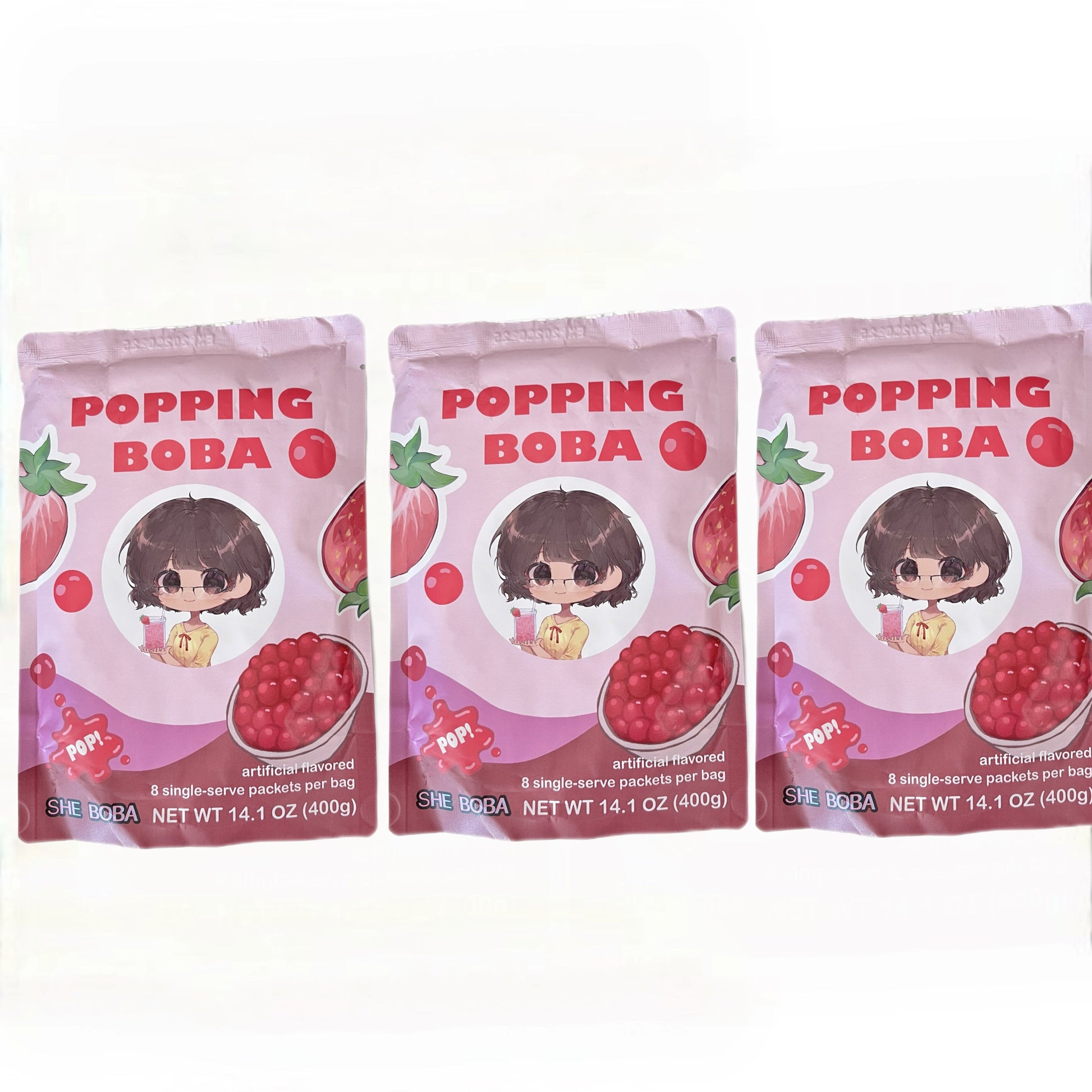 Strawberry Popping Boba - 8 Single-Serve Packets